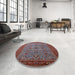 Round Machine Washable Industrial Modern Gunmetal Gray Rug in a Office, wshurb2358