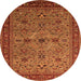 Round Machine Washable Oriental Orange Traditional Area Rugs, wshurb2358org