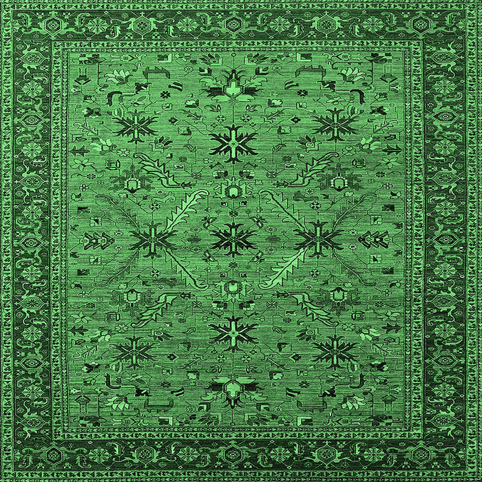 Square Machine Washable Oriental Emerald Green Traditional Area Rugs, wshurb2358emgrn