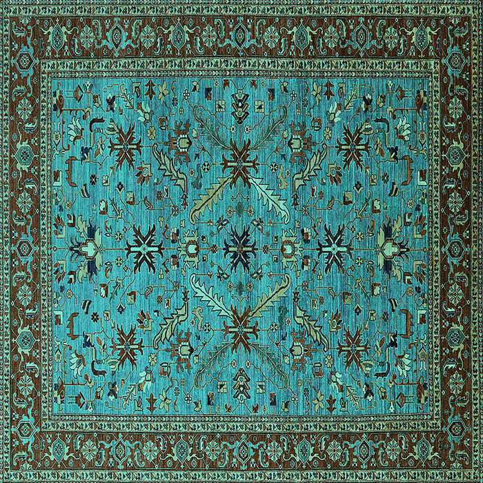 Square Machine Washable Oriental Turquoise Traditional Area Rugs, wshurb2358turq