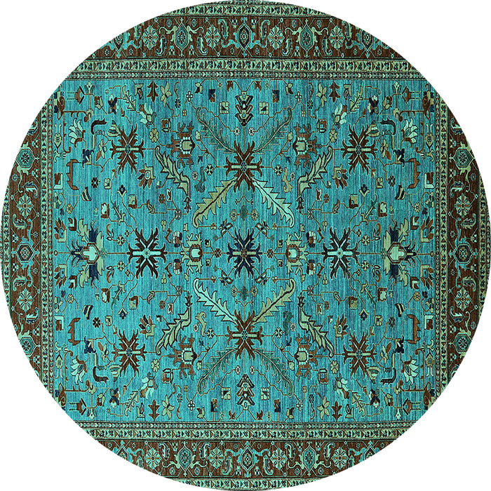 Round Oriental Turquoise Traditional Rug, urb2358turq