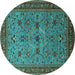 Round Oriental Turquoise Traditional Rug, urb2358turq