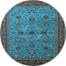 Round Machine Washable Oriental Light Blue Traditional Rug, wshurb2358lblu