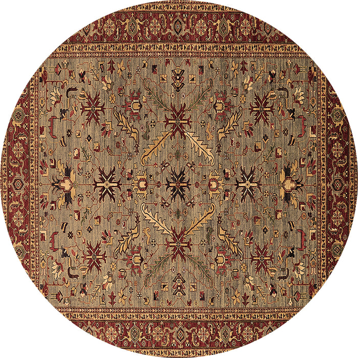 Round Machine Washable Oriental Brown Traditional Rug, wshurb2358brn