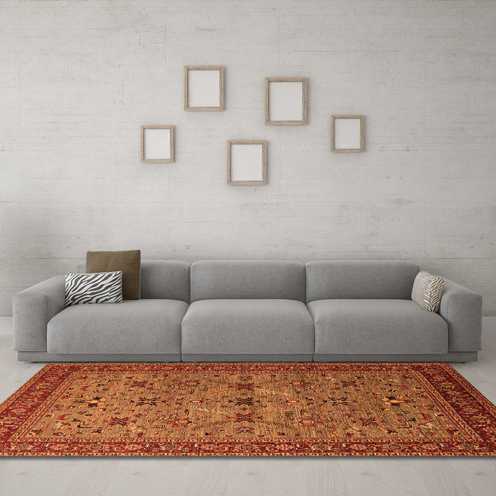 Machine Washable Oriental Orange Traditional Area Rugs in a Living Room, wshurb2358org