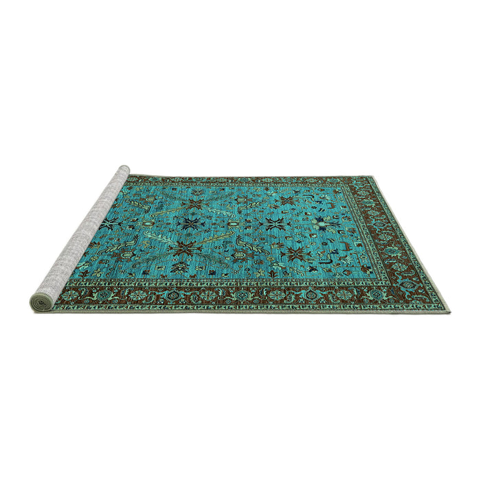 Sideview of Machine Washable Oriental Turquoise Traditional Area Rugs, wshurb2358turq