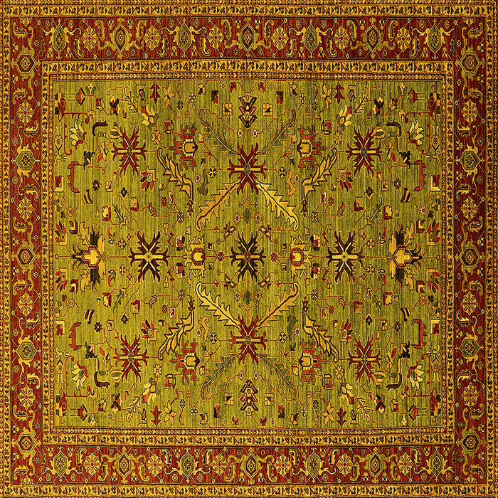 Square Machine Washable Oriental Yellow Traditional Rug, wshurb2358yw