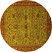 Round Machine Washable Oriental Yellow Traditional Rug, wshurb2358yw