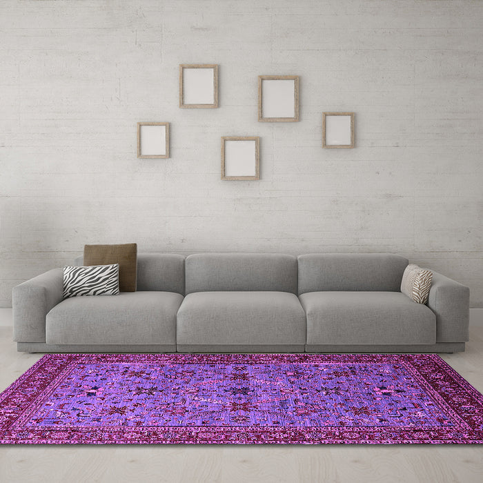 Machine Washable Oriental Purple Traditional Area Rugs in a Living Room, wshurb2358pur