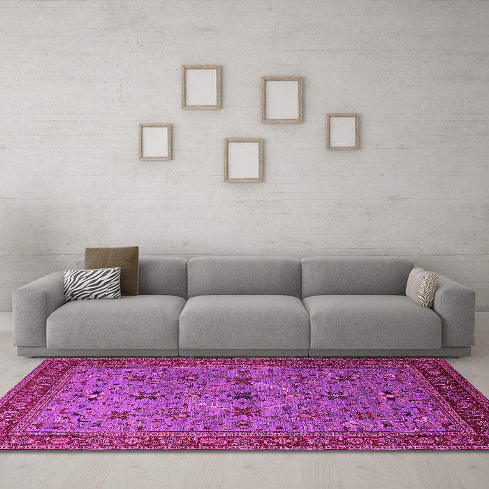 Machine Washable Oriental Pink Traditional Rug in a Living Room, wshurb2358pnk