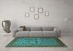 Machine Washable Oriental Turquoise Traditional Area Rugs in a Living Room,, wshurb2358turq