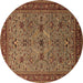 Round Oriental Brown Traditional Rug, urb2358brn