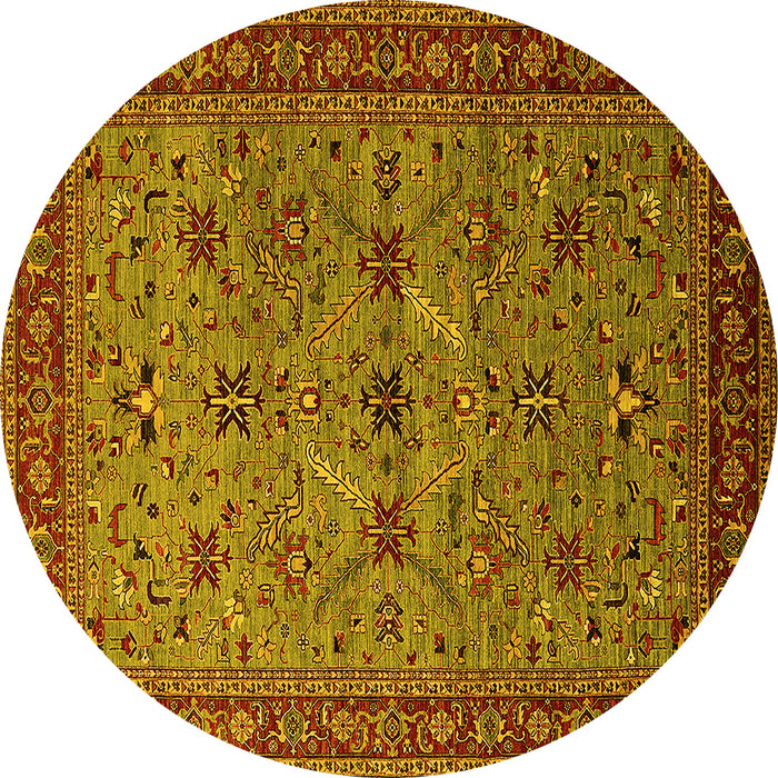 Round Oriental Yellow Traditional Rug, urb2358yw