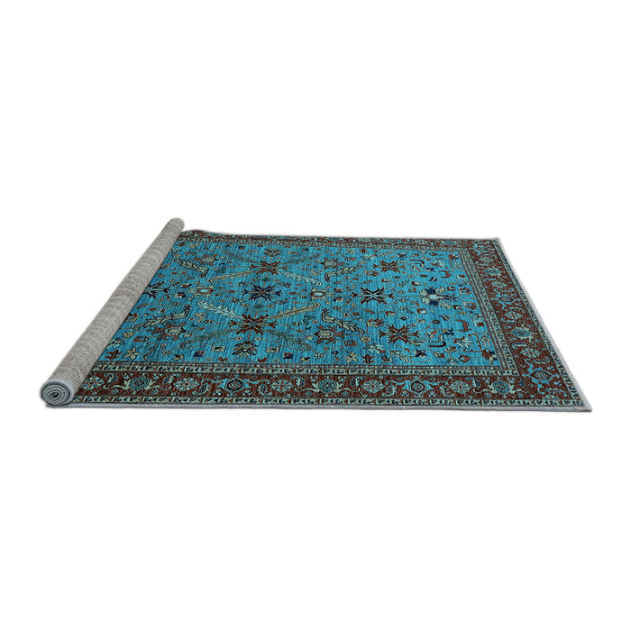 Sideview of Machine Washable Oriental Light Blue Traditional Rug, wshurb2358lblu