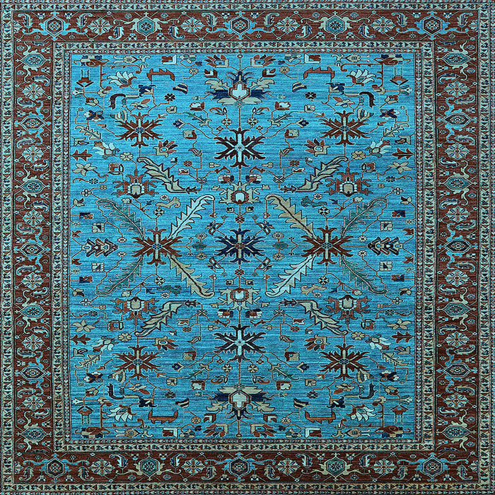 Square Machine Washable Oriental Light Blue Traditional Rug, wshurb2358lblu