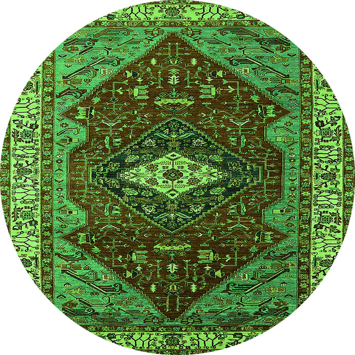 Round Persian Green Traditional Rug, urb2359grn