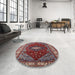 Round Machine Washable Industrial Modern Cranberry Red Rug in a Office, wshurb2359
