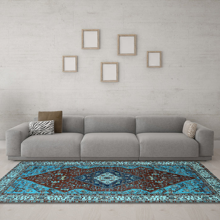 Machine Washable Persian Light Blue Traditional Rug in a Living Room, wshurb2359lblu