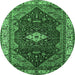 Round Machine Washable Persian Emerald Green Traditional Area Rugs, wshurb2359emgrn