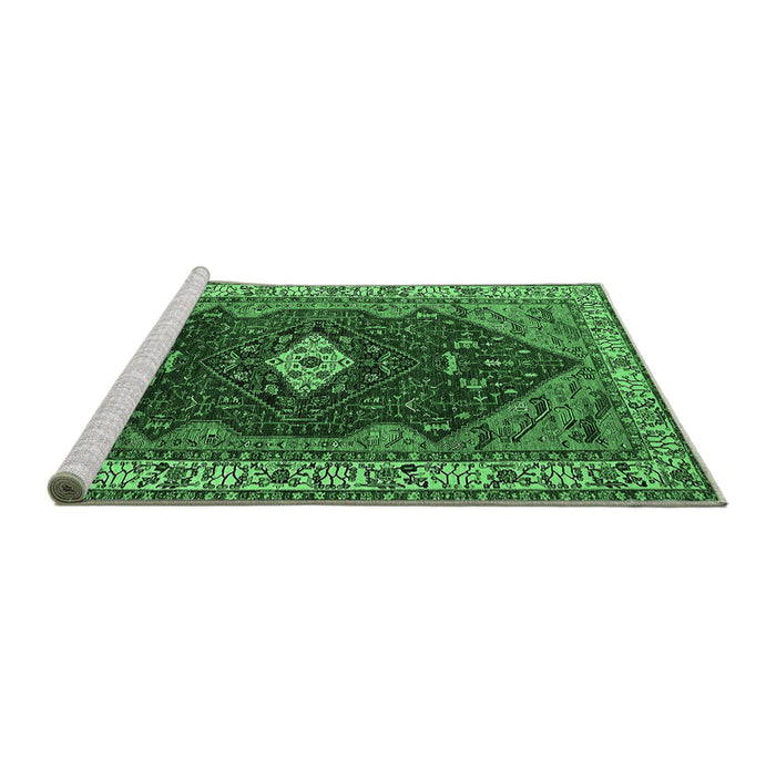 Sideview of Machine Washable Persian Emerald Green Traditional Area Rugs, wshurb2359emgrn
