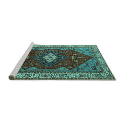 Sideview of Machine Washable Persian Turquoise Traditional Area Rugs, wshurb2359turq