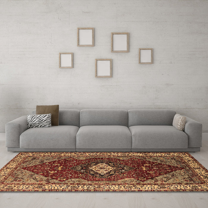 Machine Washable Persian Brown Traditional Rug in a Living Room,, wshurb2359brn