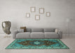 Machine Washable Persian Turquoise Traditional Area Rugs in a Living Room,, wshurb2359turq