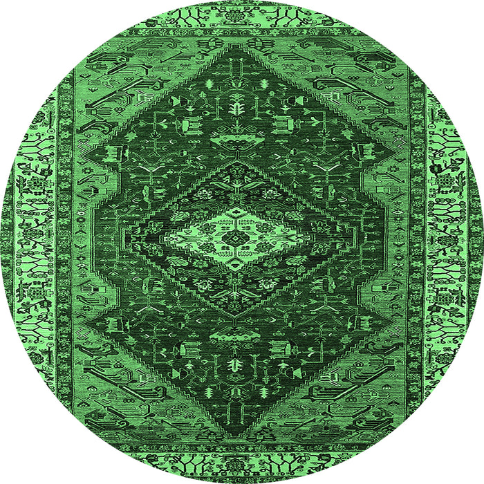 Round Persian Emerald Green Traditional Rug, urb2359emgrn