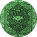 Round Persian Emerald Green Traditional Rug, urb2359emgrn
