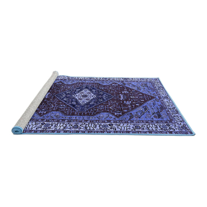 Sideview of Machine Washable Persian Blue Traditional Rug, wshurb2359blu