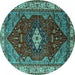 Round Persian Turquoise Traditional Rug, urb2359turq