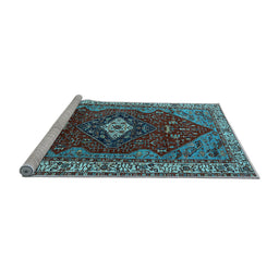 Sideview of Machine Washable Persian Light Blue Traditional Rug, wshurb2359lblu