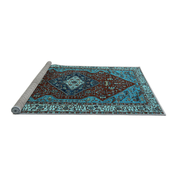 Sideview of Machine Washable Persian Light Blue Traditional Rug, wshurb2359lblu
