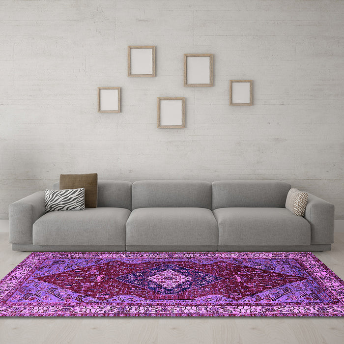 Machine Washable Persian Purple Traditional Area Rugs in a Living Room, wshurb2359pur