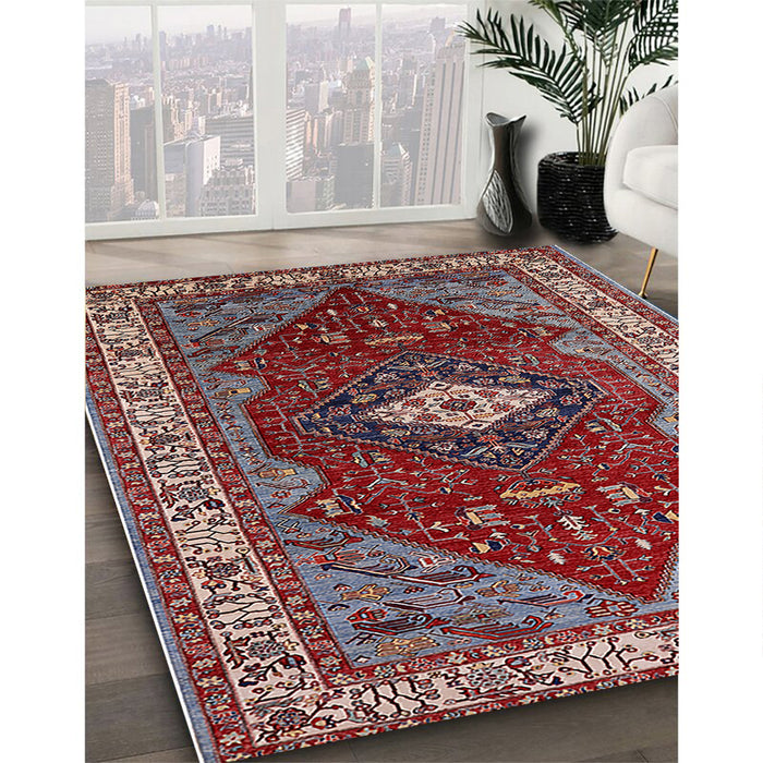 Mid-Century Modern Cranberry Red Persian Rug in Family Room, urb2359
