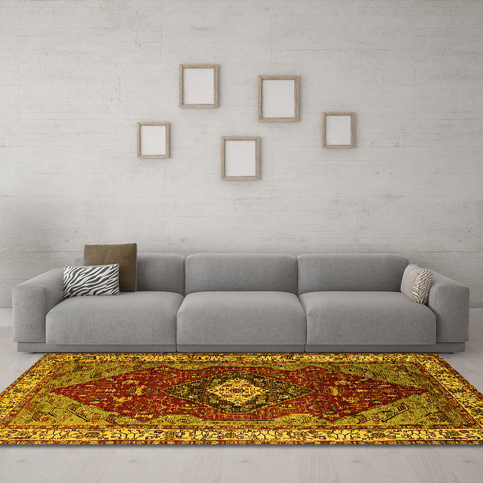 Machine Washable Persian Yellow Traditional Rug in a Living Room, wshurb2359yw