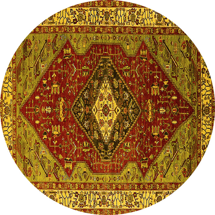Round Machine Washable Persian Yellow Traditional Rug, wshurb2359yw