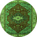 Round Machine Washable Persian Green Traditional Area Rugs, wshurb2359grn