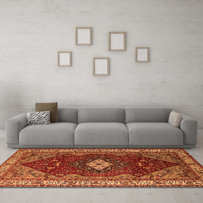 Machine Washable Persian Orange Traditional Area Rugs in a Living Room, wshurb2359org