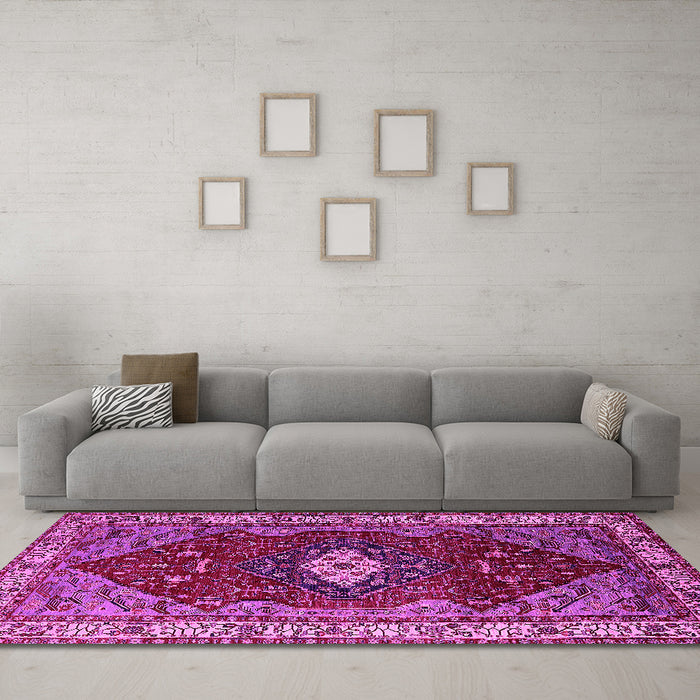 Machine Washable Persian Pink Traditional Rug in a Living Room, wshurb2359pnk