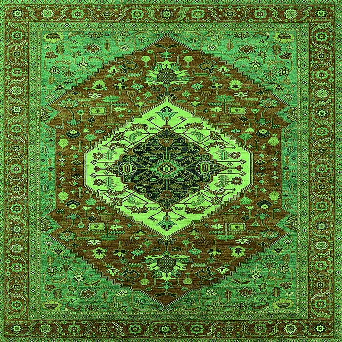 Square Persian Green Traditional Rug, urb2360grn