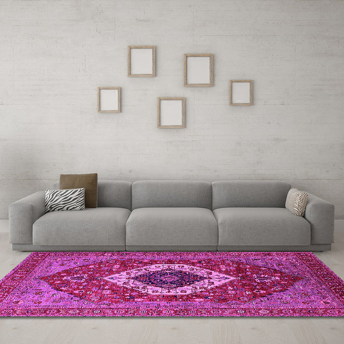 Machine Washable Persian Pink Traditional Rug in a Living Room, wshurb2360pnk