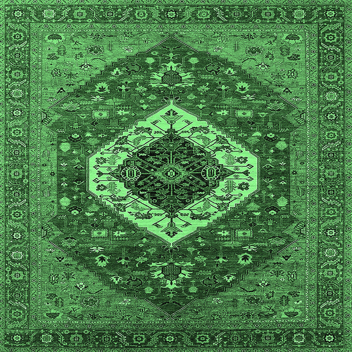 Square Machine Washable Persian Emerald Green Traditional Area Rugs, wshurb2360emgrn