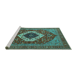 Sideview of Machine Washable Persian Turquoise Traditional Area Rugs, wshurb2360turq