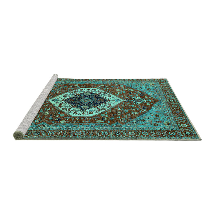 Sideview of Machine Washable Persian Turquoise Traditional Area Rugs, wshurb2360turq
