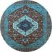 Round Machine Washable Persian Light Blue Traditional Rug, wshurb2360lblu