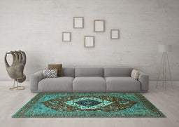 Machine Washable Persian Turquoise Traditional Area Rugs in a Living Room,, wshurb2360turq
