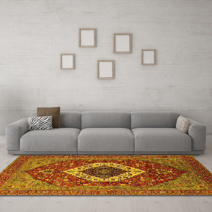 Machine Washable Persian Yellow Traditional Rug in a Living Room, wshurb2360yw