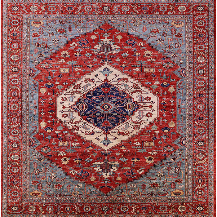 Square Mid-Century Modern Red Persian Rug, urb2360