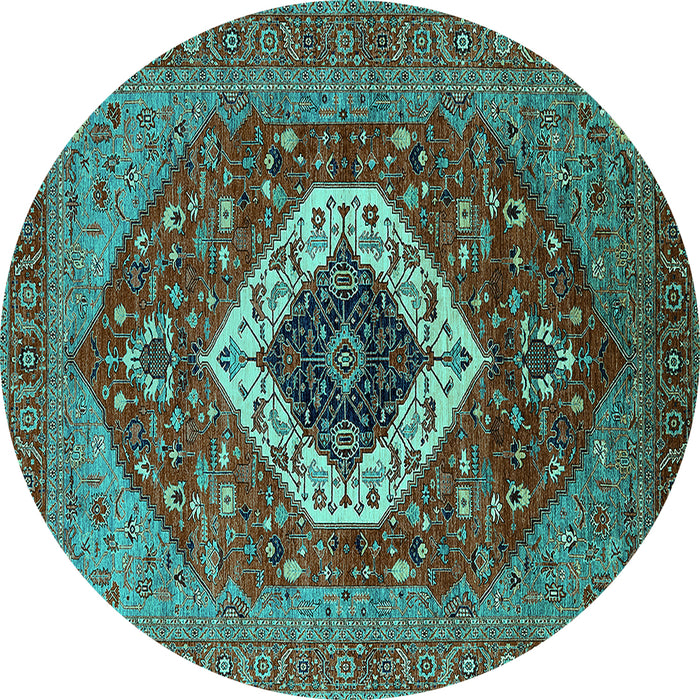 Round Persian Turquoise Traditional Rug, urb2360turq